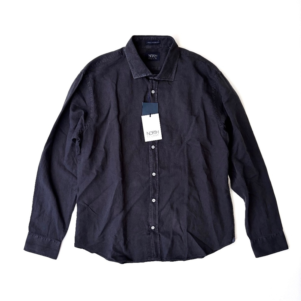 North Country Nwt Organic Cotton & Linen Long Sleeve Button Front Blue Shirt XL